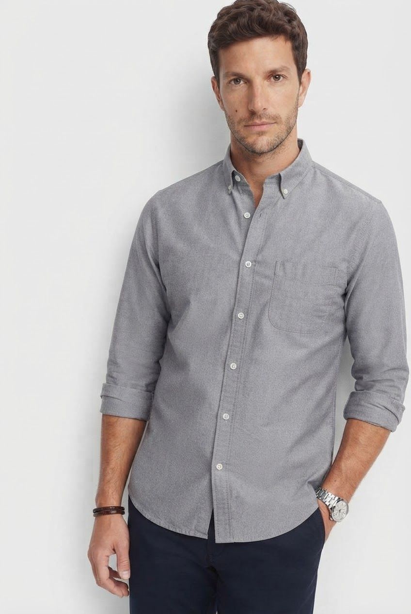 Dark Grey Solid Oxford Semi Slim Fit Full Sleeve Shirt product image