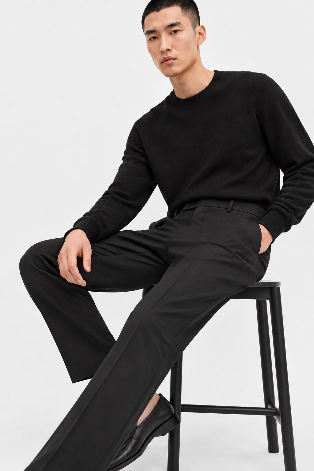 Dark Navy Solid Semi Slim Fit Half Sleeve Trouser product image