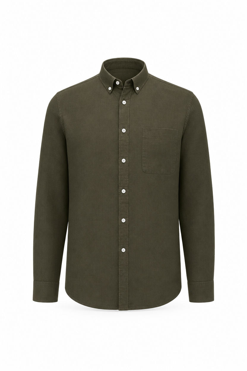 Dark Olive Solid Linen Semi Slim Fit Full Sleeve Shirt product image