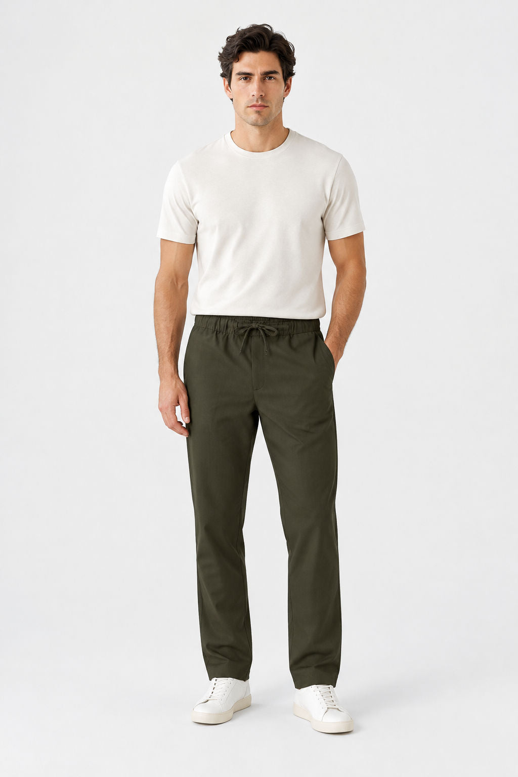 Dark Olive Solid Linen Semi Slim Fit Half Sleeve Trouser product image