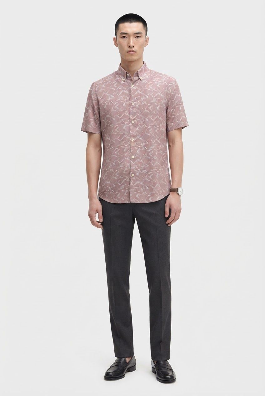 Dusty Pink Printed Rayon Semi Slim Fit Half Sleeve Shirt product image