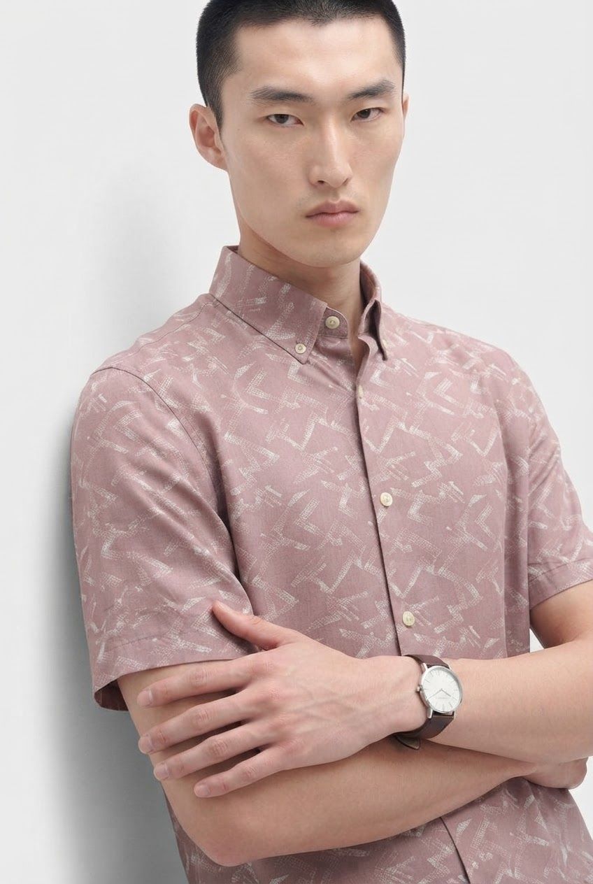 Dusty Pink Printed Rayon Semi Slim Fit Half Sleeve Shirt product image
