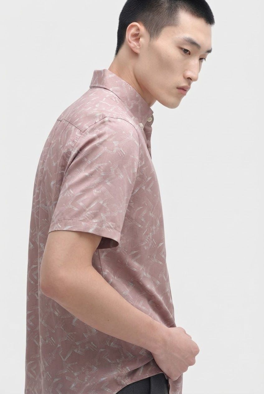 Dusty Pink Printed Rayon Semi Slim Fit Half Sleeve Shirt product image