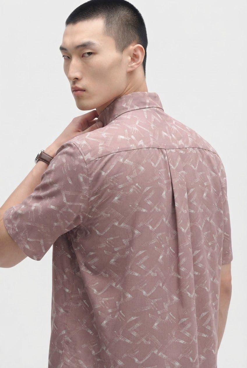 Dusty Pink Printed Rayon Semi Slim Fit Half Sleeve Shirt product image