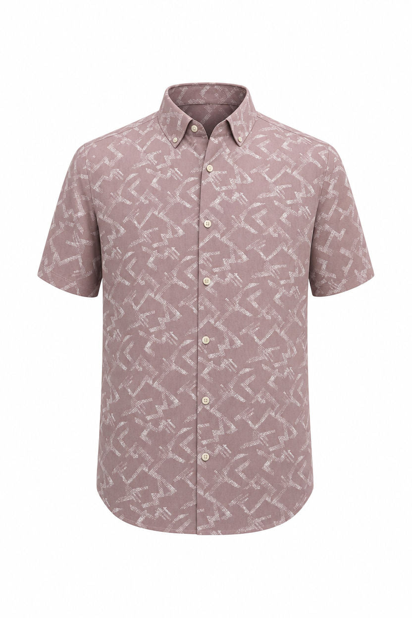 Dusty Pink Printed Rayon Semi Slim Fit Half Sleeve Shirt product image