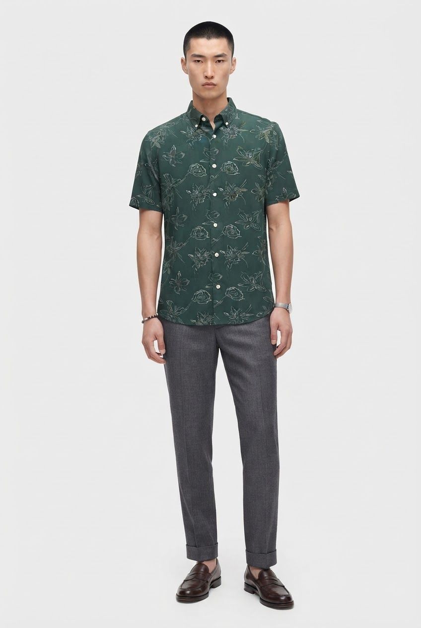Green Printed Rayon Semi Slim Fit Half Sleeve Shirt product image
