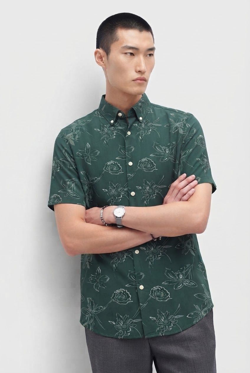 Green Printed Rayon Semi Slim Fit Half Sleeve Shirt product image