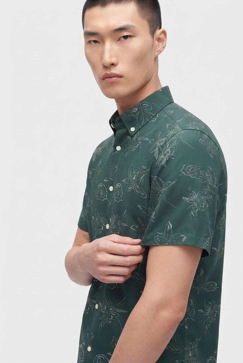Green Printed Rayon Semi Slim Fit Half Sleeve Shirt product image