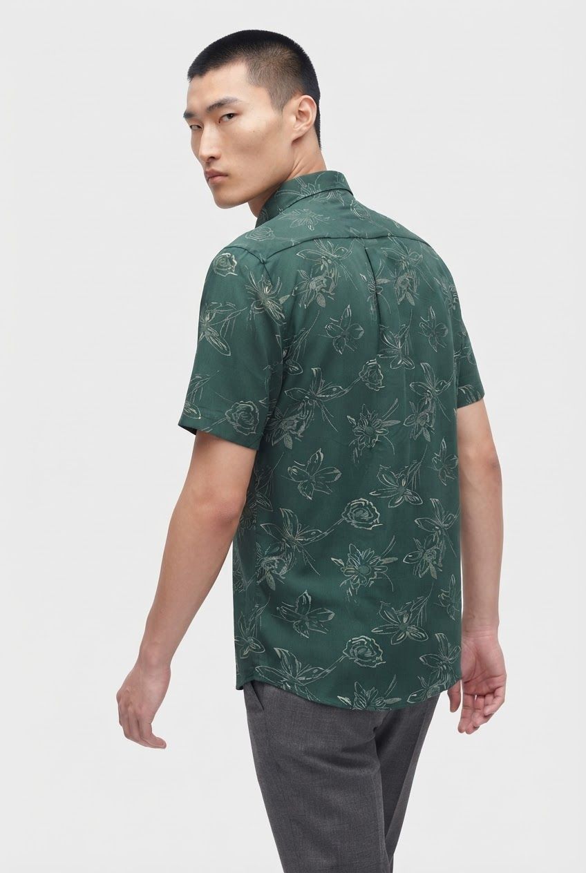Green Printed Rayon Semi Slim Fit Half Sleeve Shirt product image