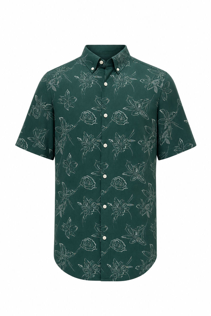 Green Printed Rayon Semi Slim Fit Half Sleeve Shirt product image