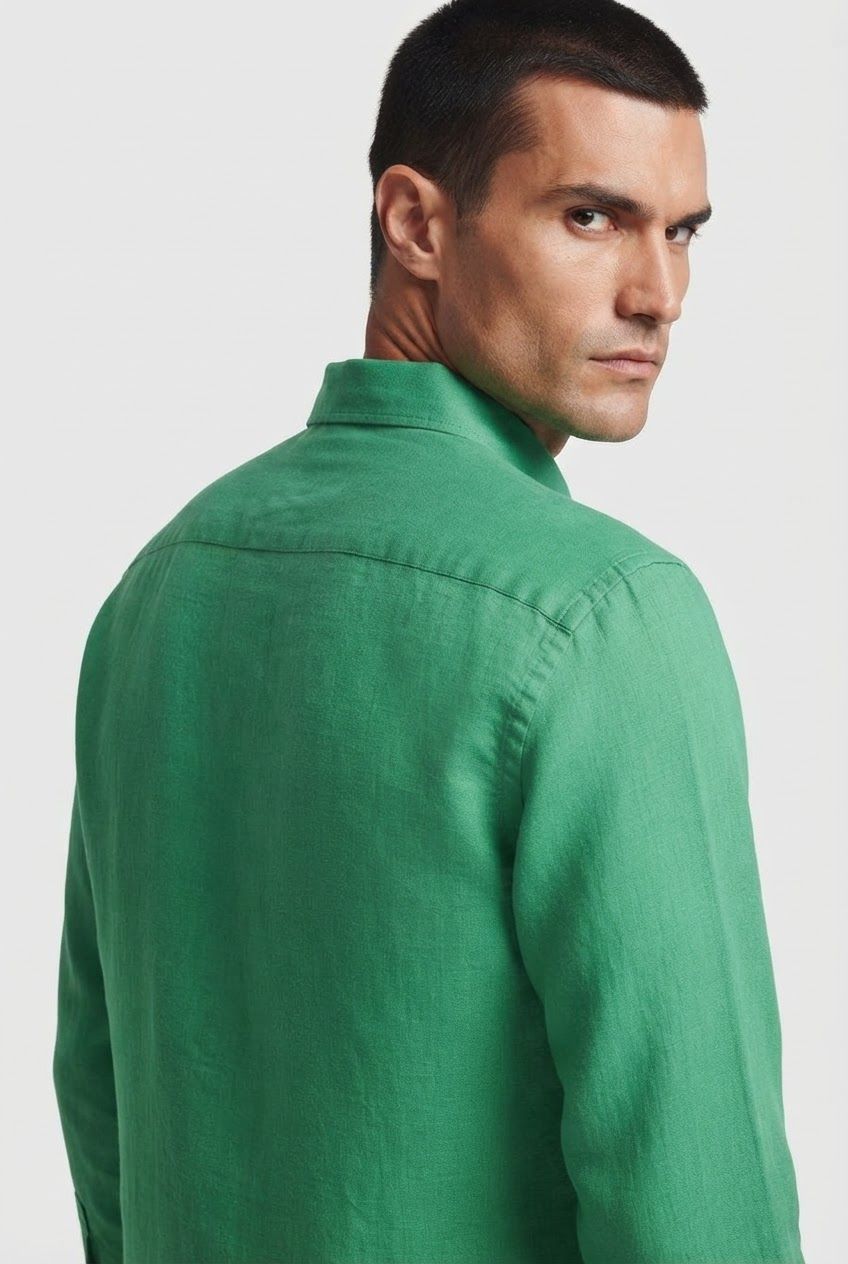 Green Solid Linen Semi Slim Fit Full Sleeve Shirt product image