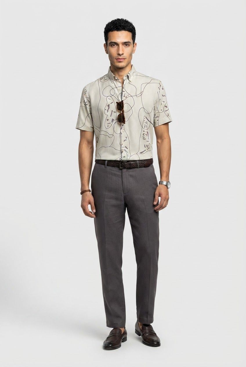 Ivory Printed Rayon Semi Slim Fit Shirt product image