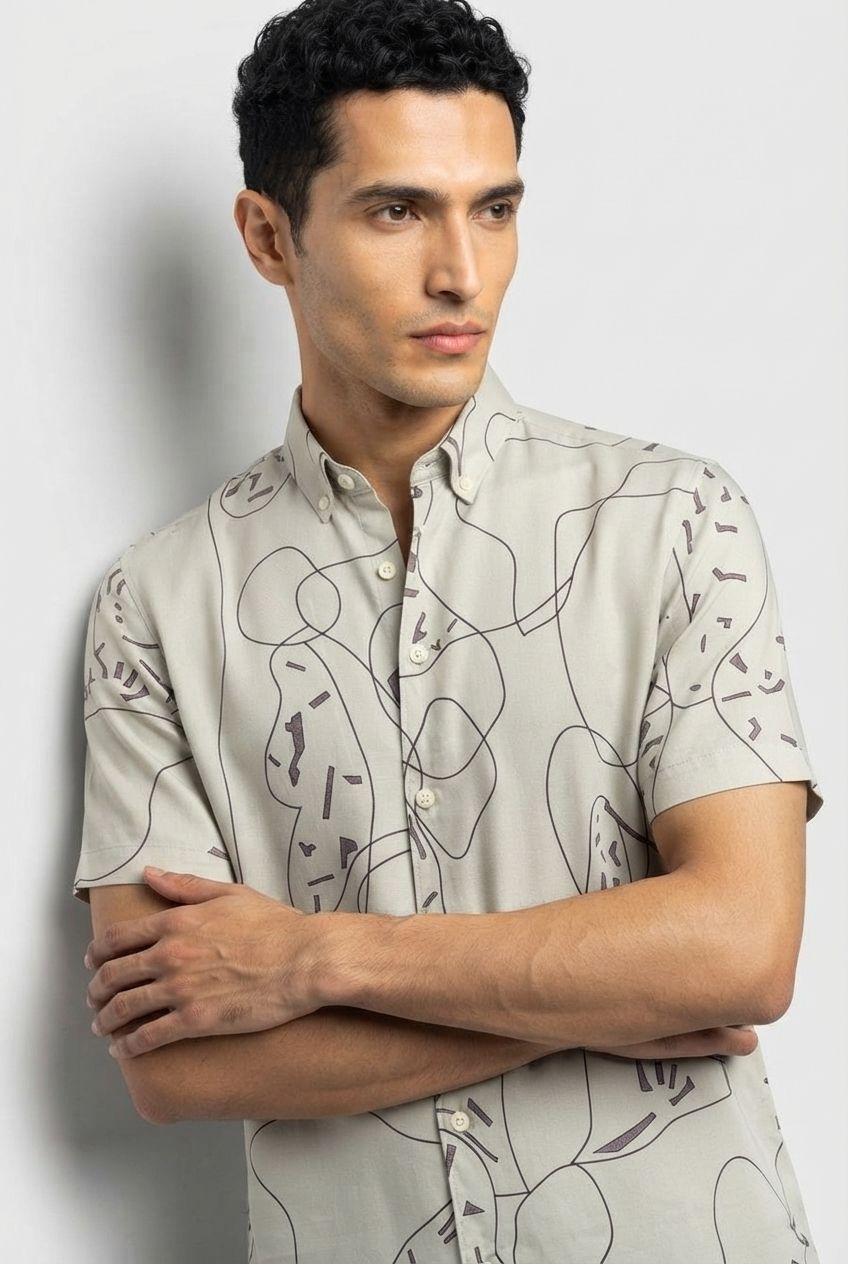 Ivory Printed Rayon Semi Slim Fit Shirt product image