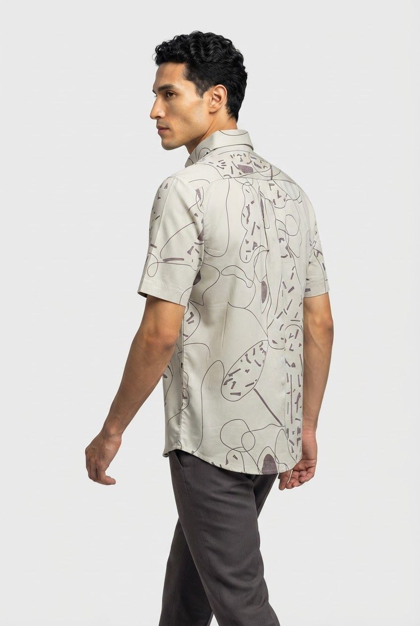 Ivory Printed Rayon Semi Slim Fit Shirt product image