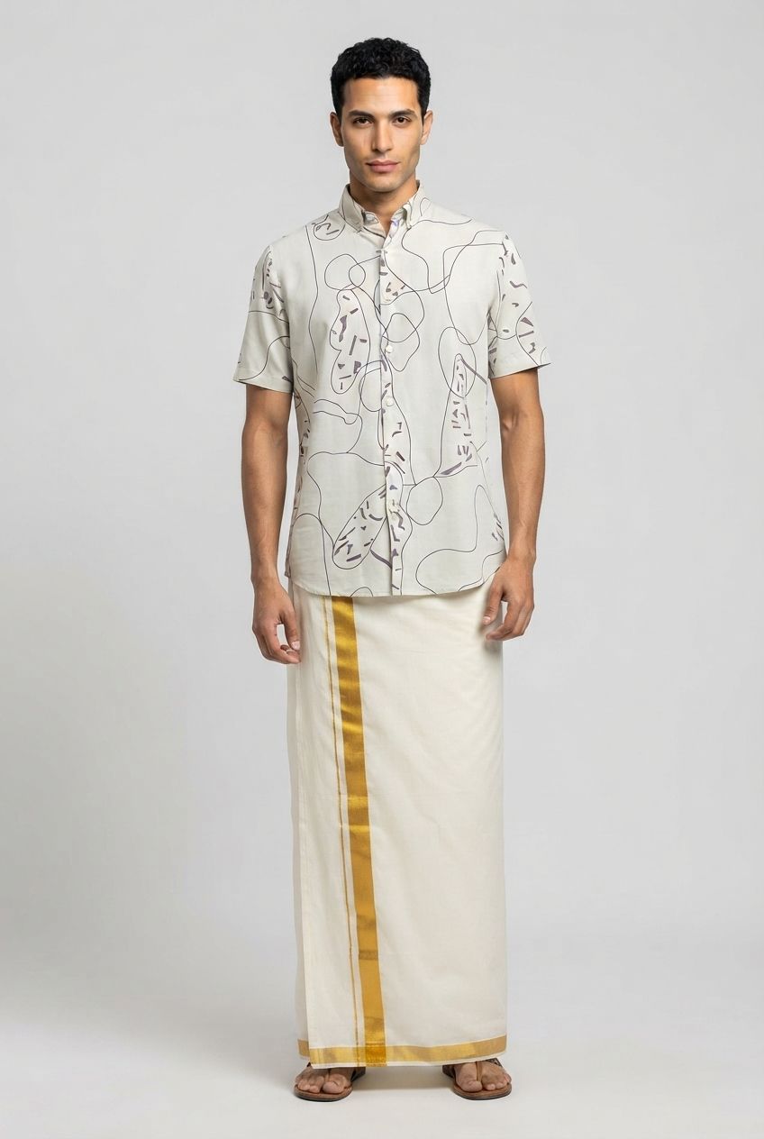 Ivory Printed Rayon Semi Slim Fit Shirt product image