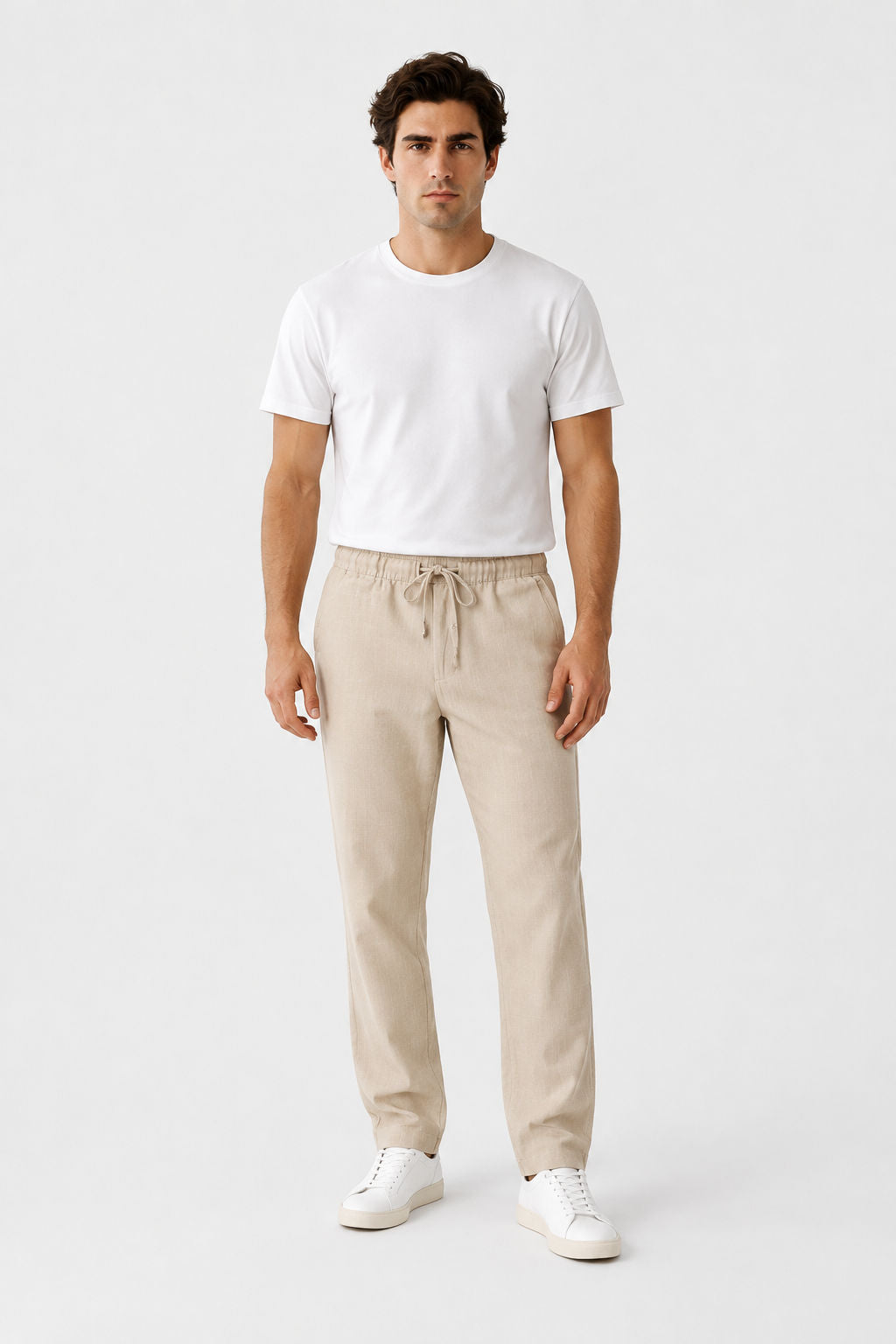 Ivory Solid Linen Semi Slim Fit Half Sleeve Trouser product image