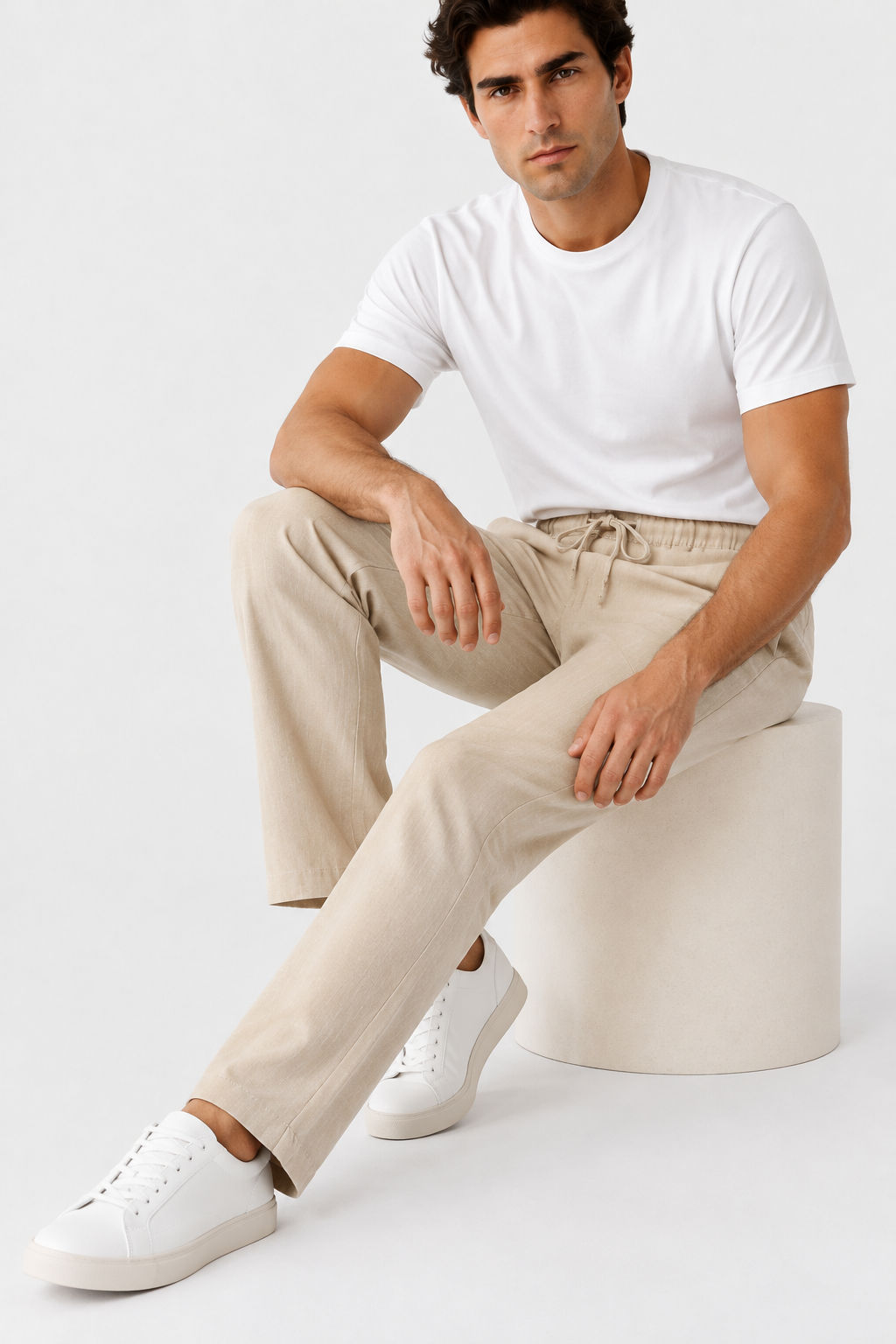 Ivory Solid Linen Semi Slim Fit Half Sleeve Trouser product image