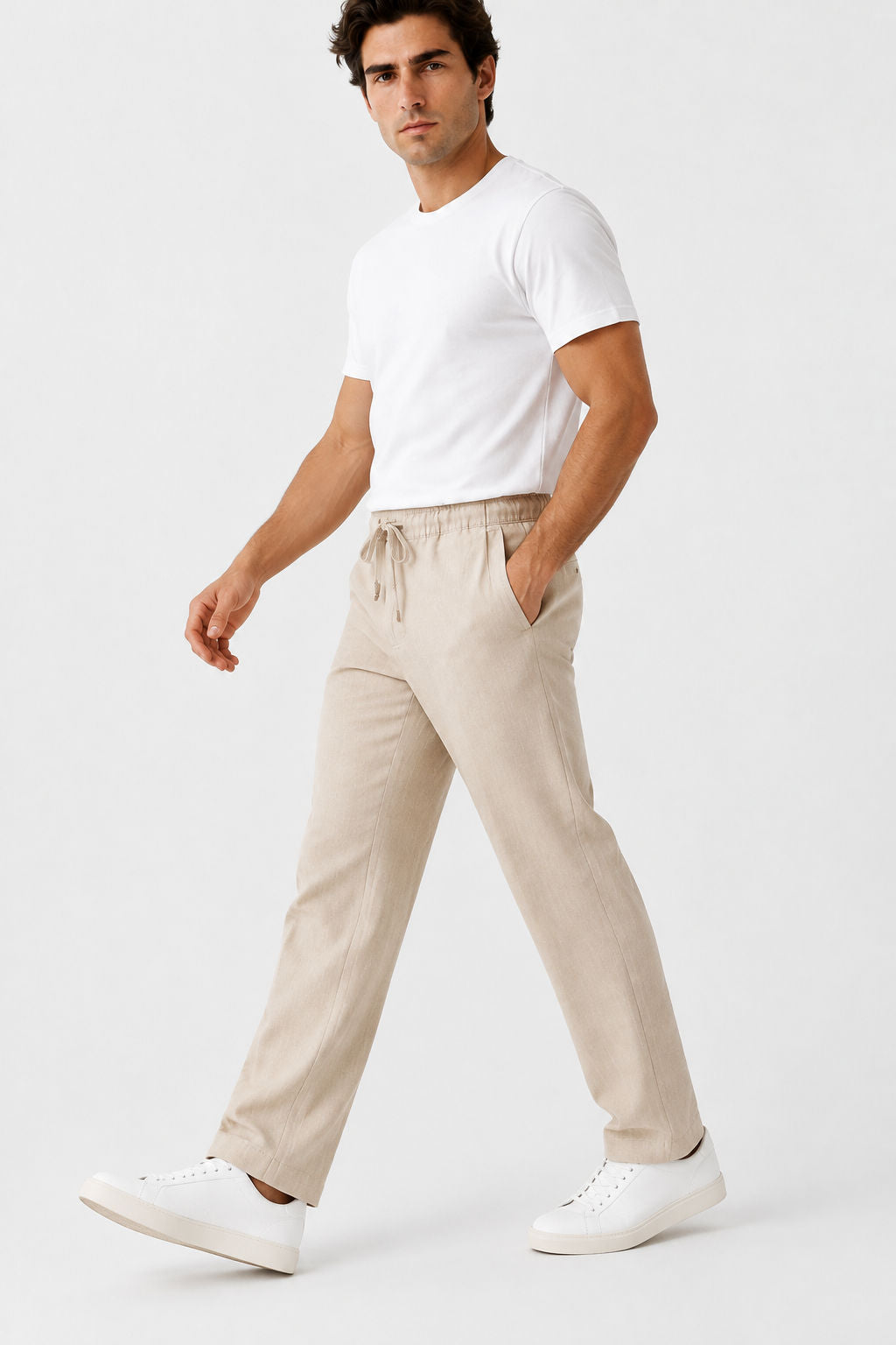 Ivory Solid Linen Semi Slim Fit Half Sleeve Trouser product image