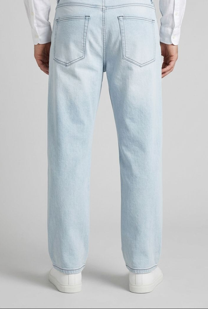 Relaxed Fit Light Wash Denim Washed Jeans-thumbmail-5