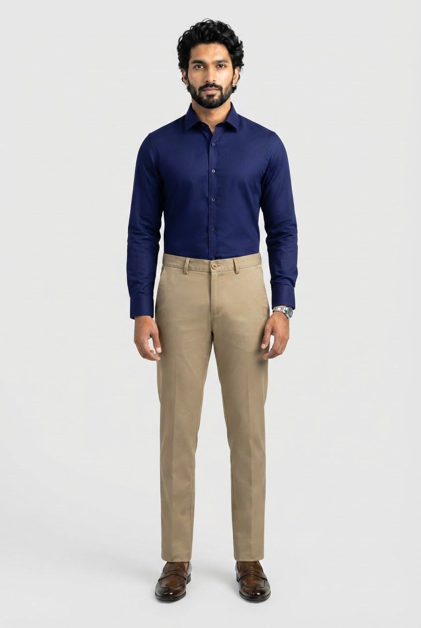 Khaki Solid Cotton Semi Slim Fit Trouser product image