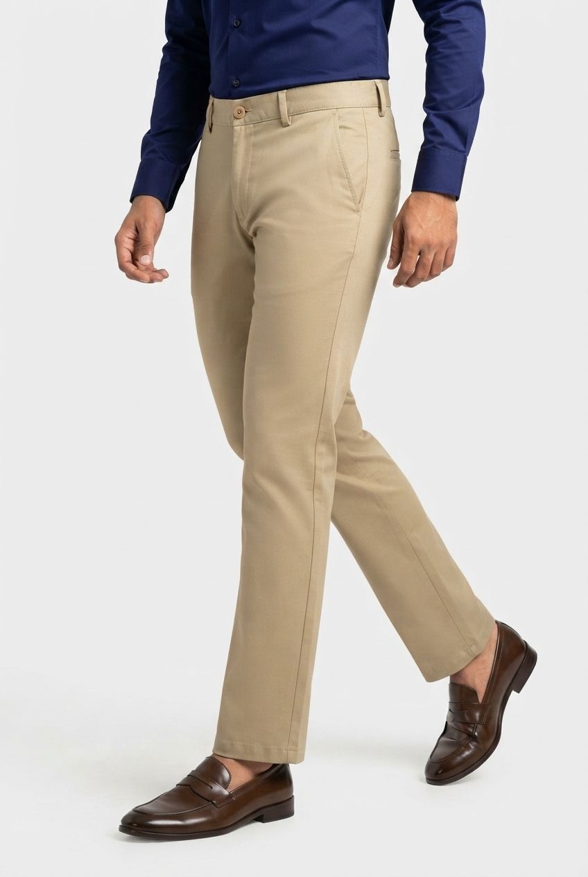 Khaki Solid Cotton Semi Slim Fit Trouser product image