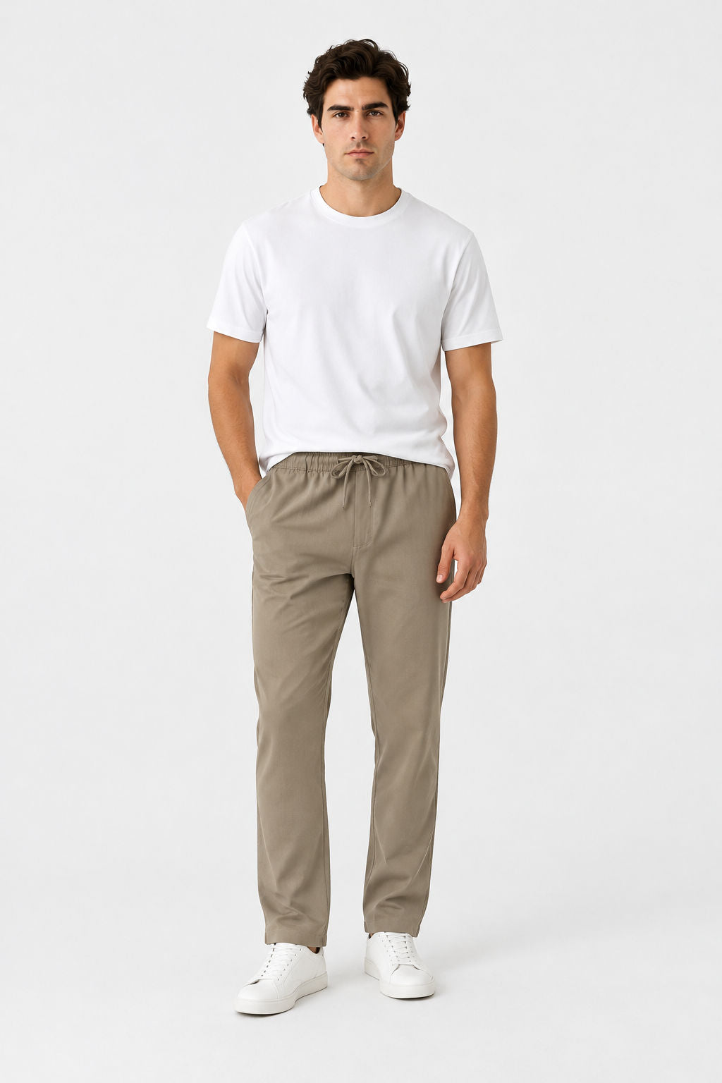 Khaki Solid Linen Semi Slim Fit Half Sleeve Trouser product image