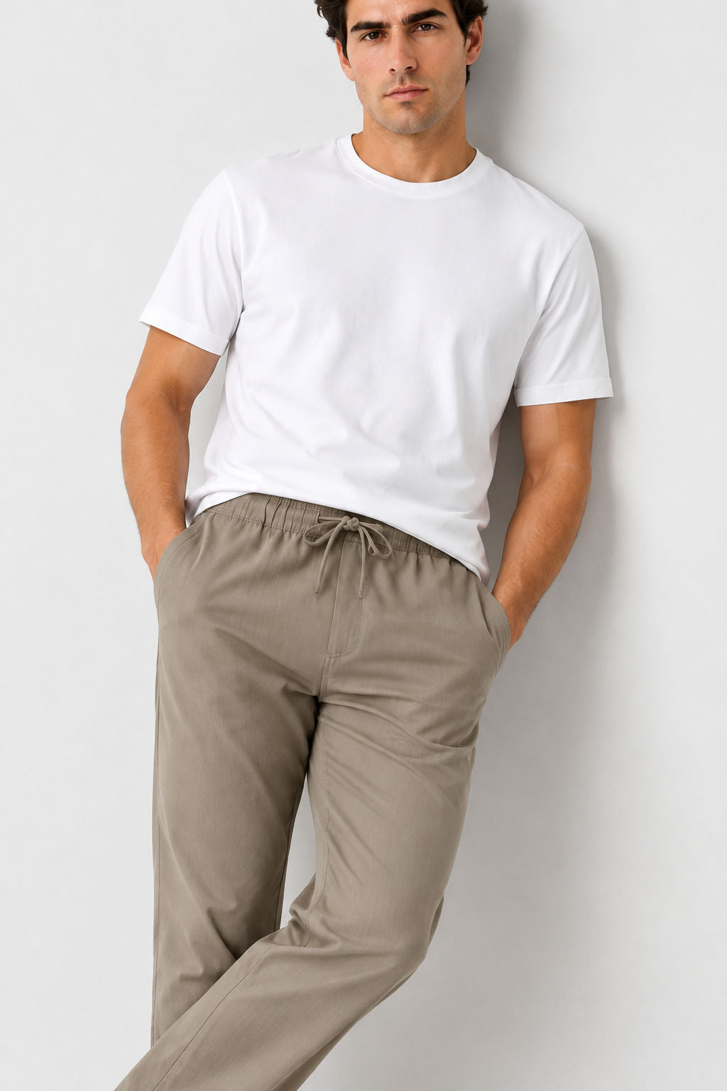 Khaki Solid Linen Semi Slim Fit Half Sleeve Trouser product image