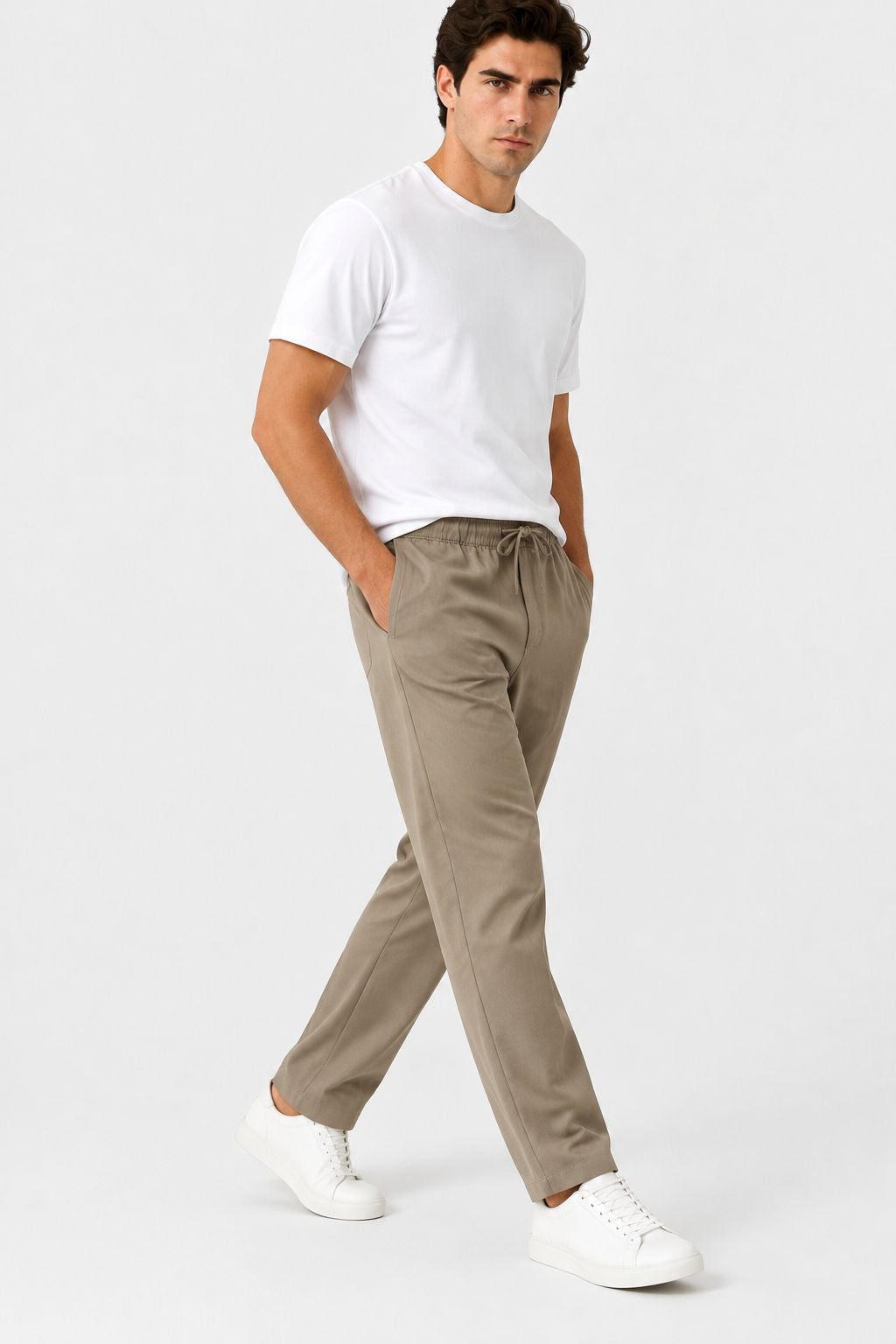 Khaki Solid Linen Semi Slim Fit Half Sleeve Trouser product image