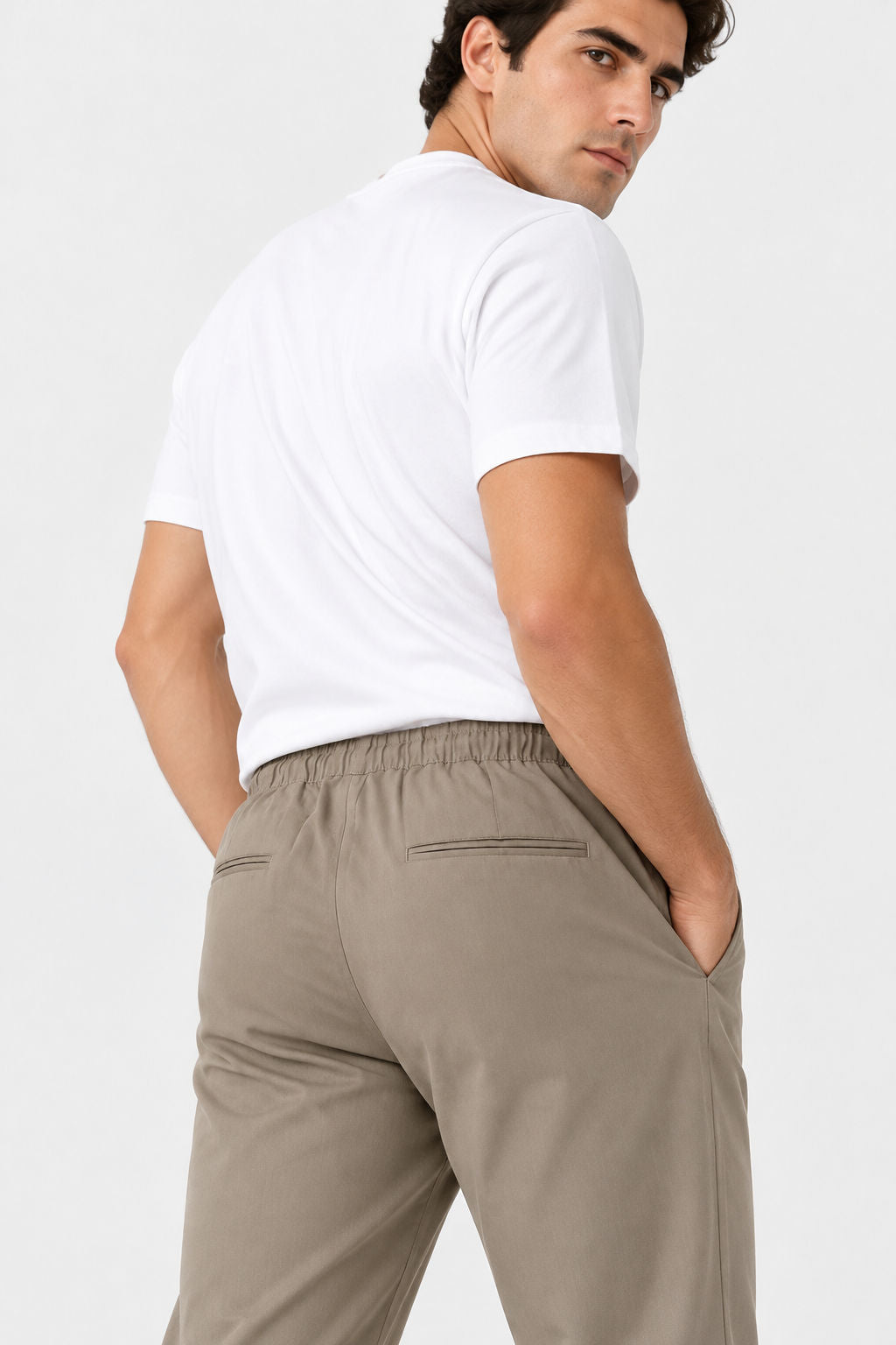 Khaki Solid Linen Semi Slim Fit Half Sleeve Trouser product image
