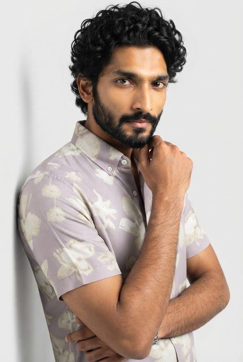 Lavender Printed Rayon Semi Slim Fit Half Sleeve Shirt product image
