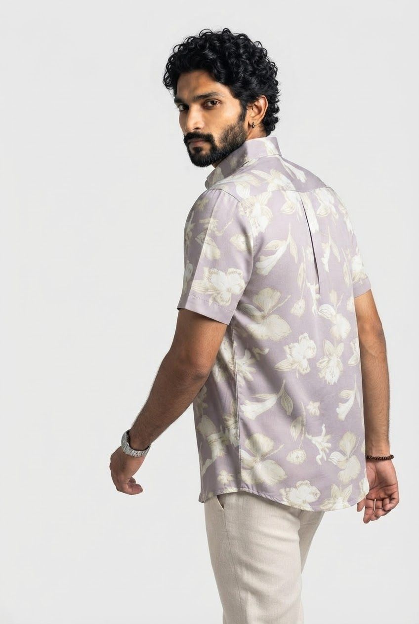 Lavender Printed Rayon Semi Slim Fit Half Sleeve Shirt product image