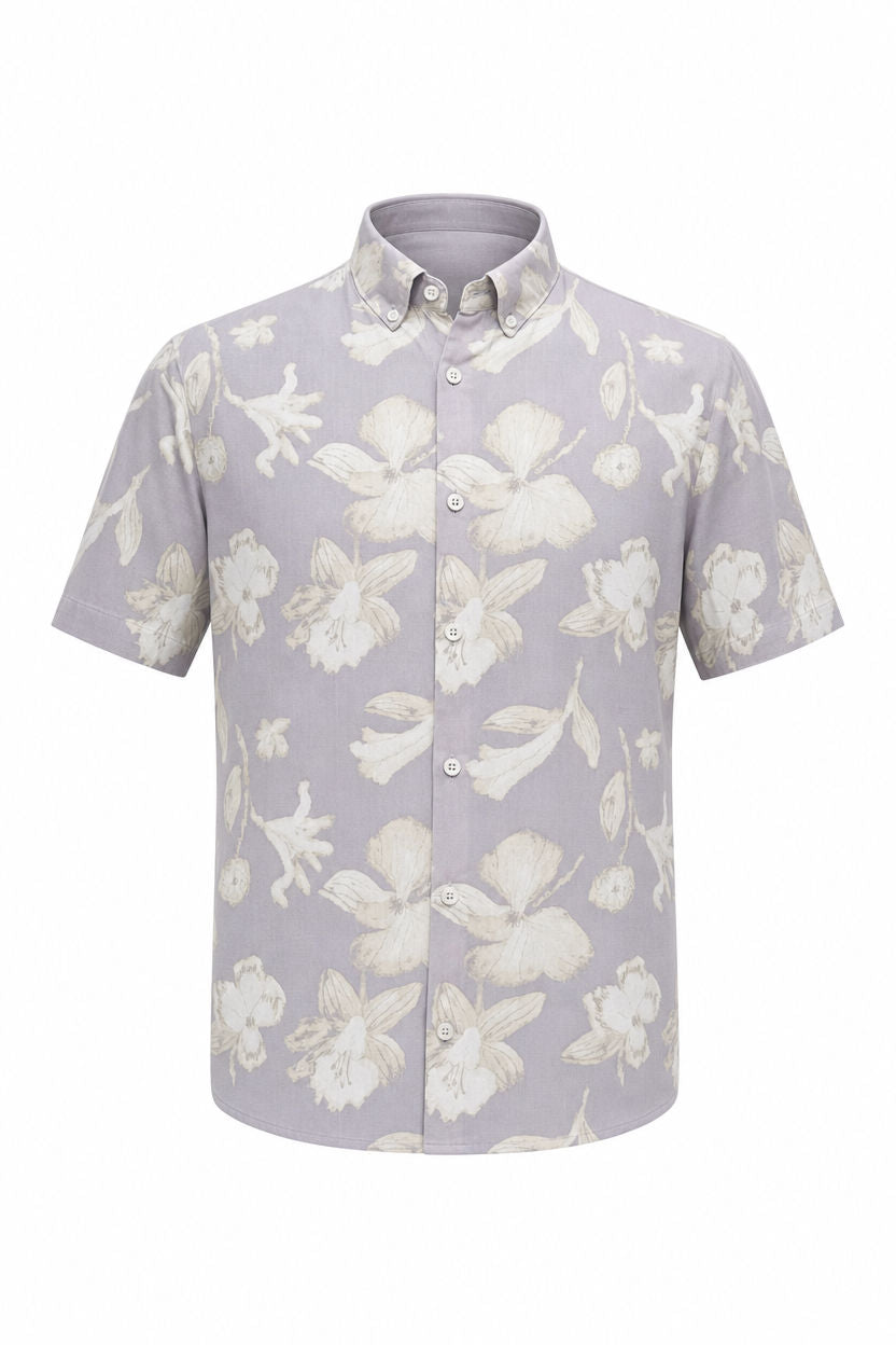 Lavender Printed Rayon Semi Slim Fit Half Sleeve Shirt product image