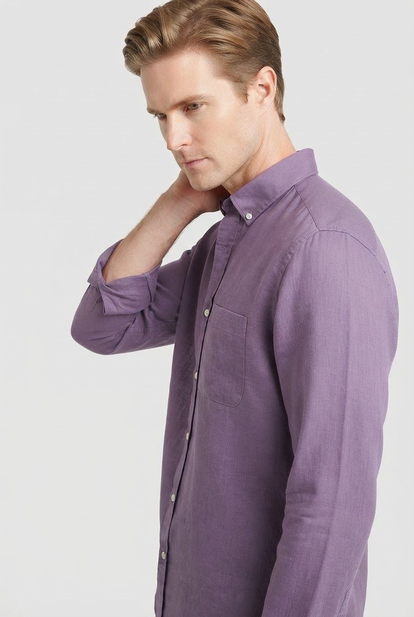 Lavender Solid Linen Semi Slim Fit Full Sleeve Shirt product image