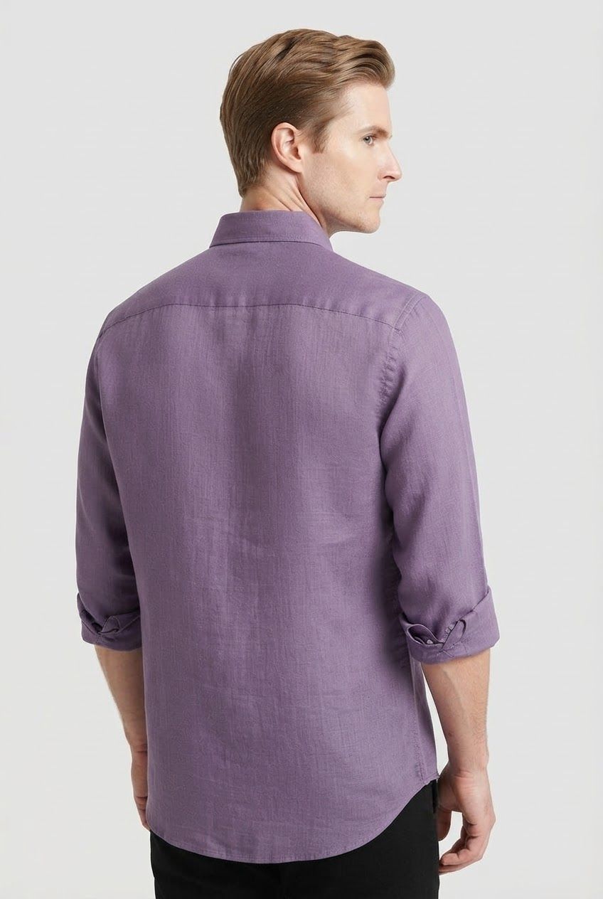 Lavender Solid Linen Semi Slim Fit Full Sleeve Shirt product image