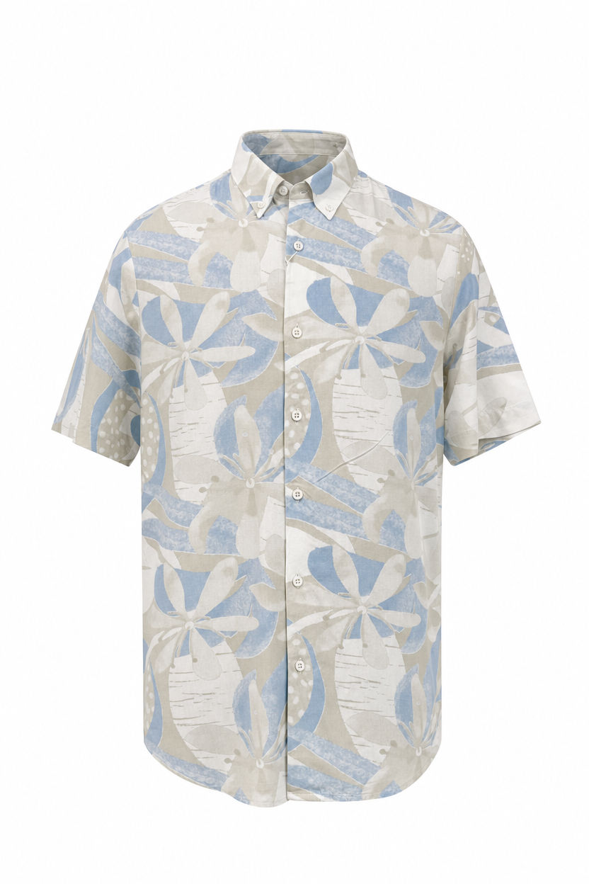Light Blue Printed Rayon Semi Slim Fit Half Sleeve Shirt product image