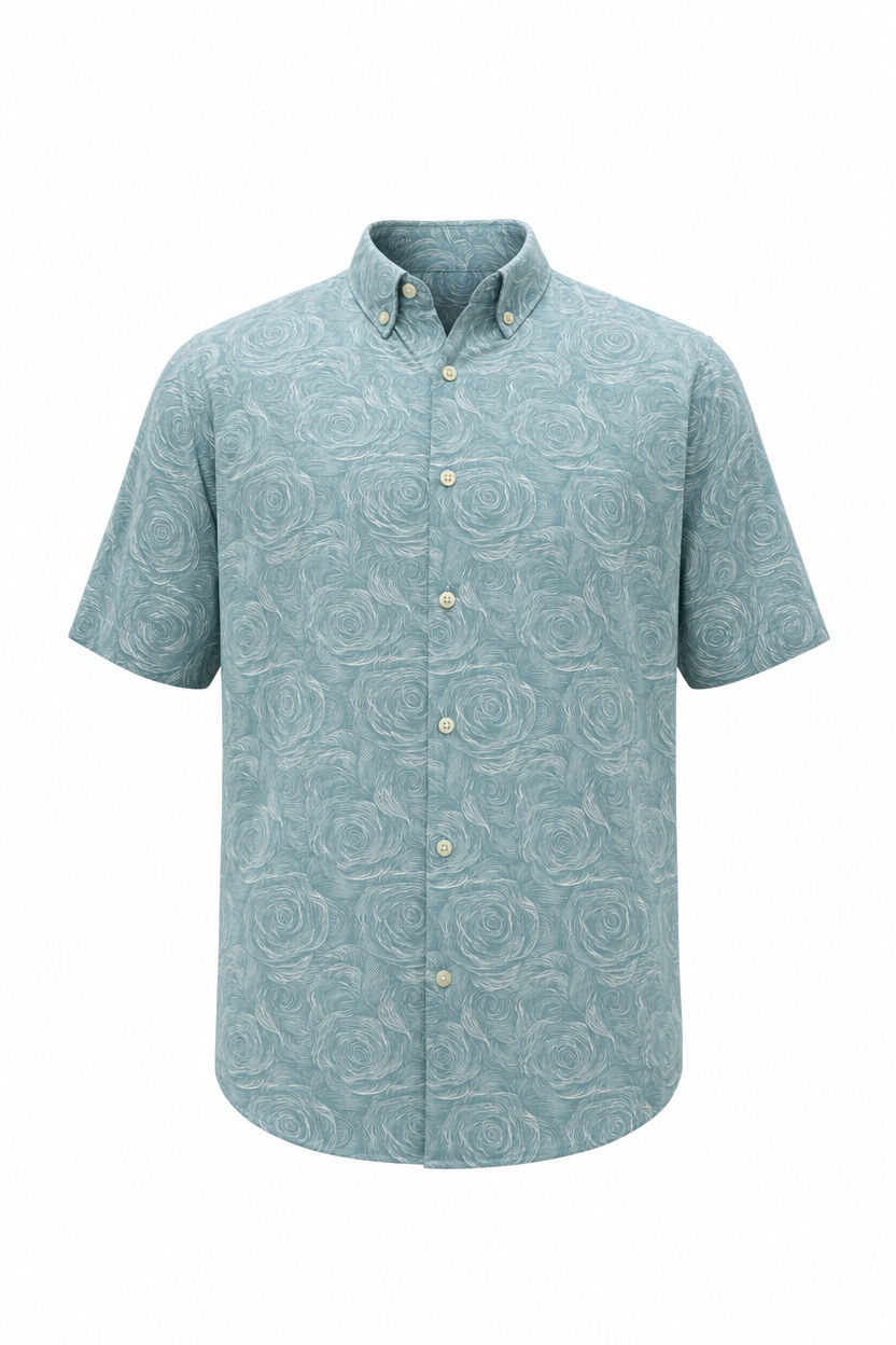 Light Blue Printed Rayon Semi Slim Fit Half Sleeve Shirt product image