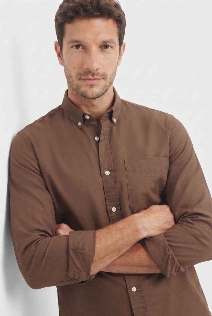 Light Brown Solid Oxford Semi Slim Fit Full Sleeve Shirt product image