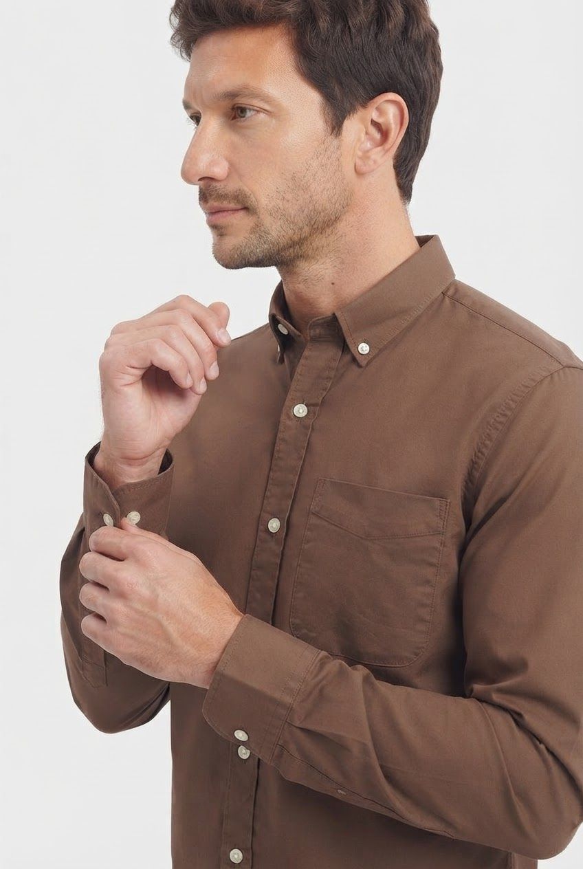 Light Brown Solid Oxford Semi Slim Fit Full Sleeve Shirt product image