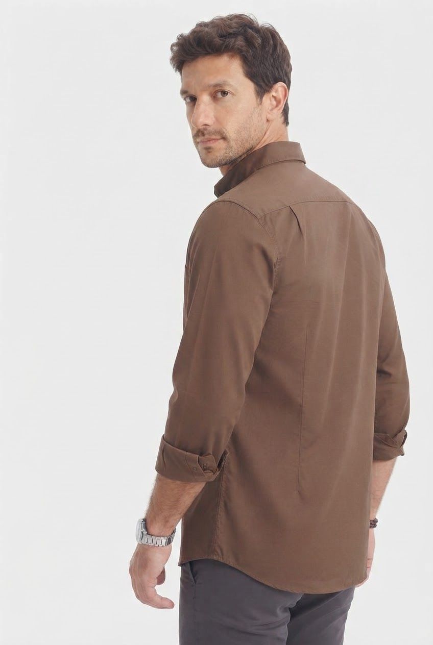 Light Brown Solid Oxford Semi Slim Fit Full Sleeve Shirt product image