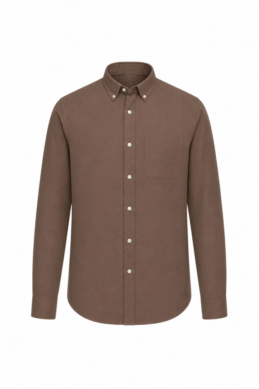 Light Brown Solid Oxford Semi Slim Fit Full Sleeve Shirt product image