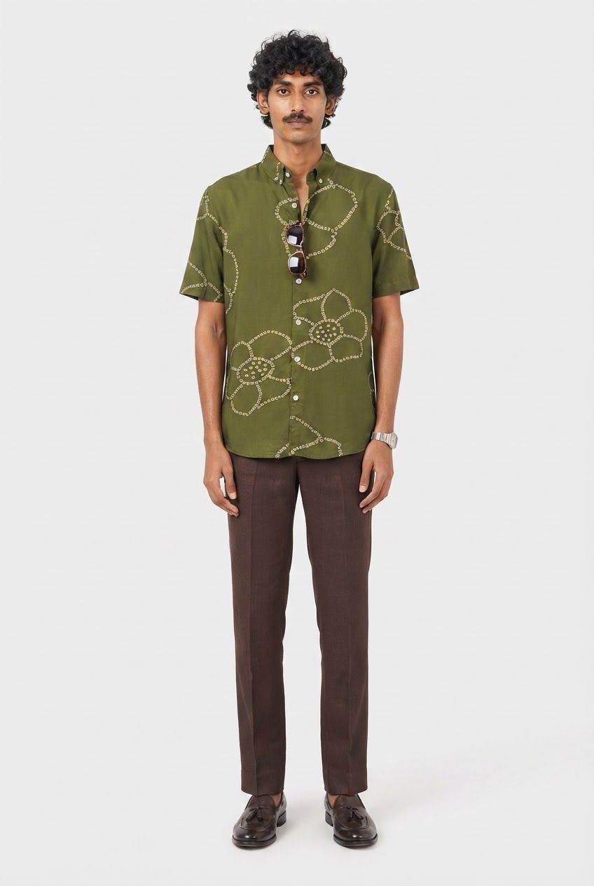 Light Green Printed Rayon Semi Slim Fit Shirt product image