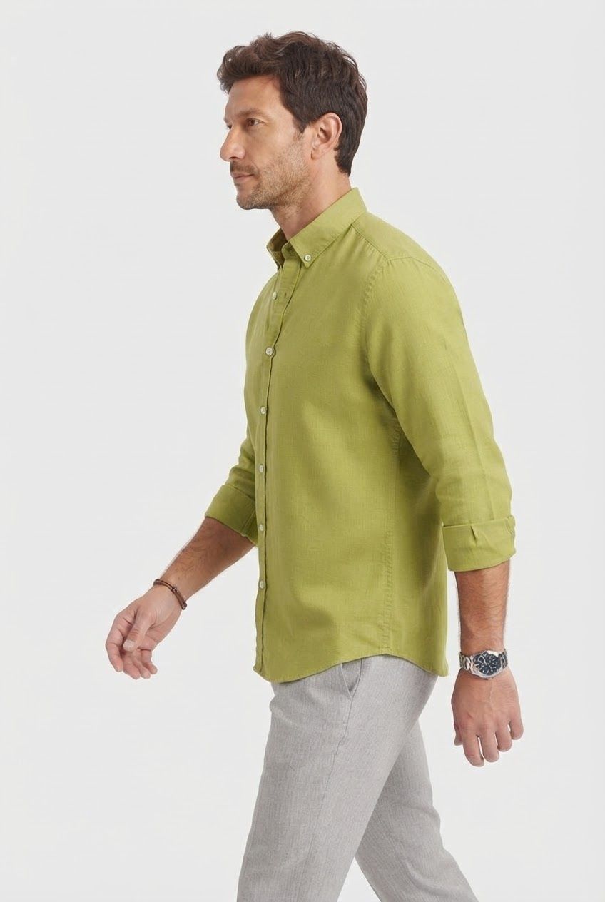 Light Green Solid Linen Semi Slim Fit Full Sleeve Shirt product image