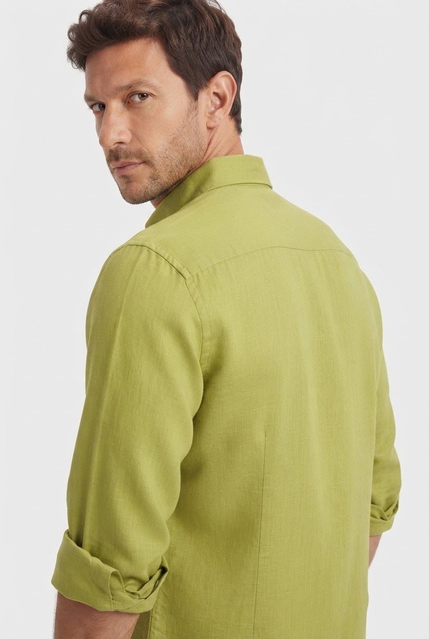 Light Green Solid Linen Semi Slim Fit Full Sleeve Shirt product image