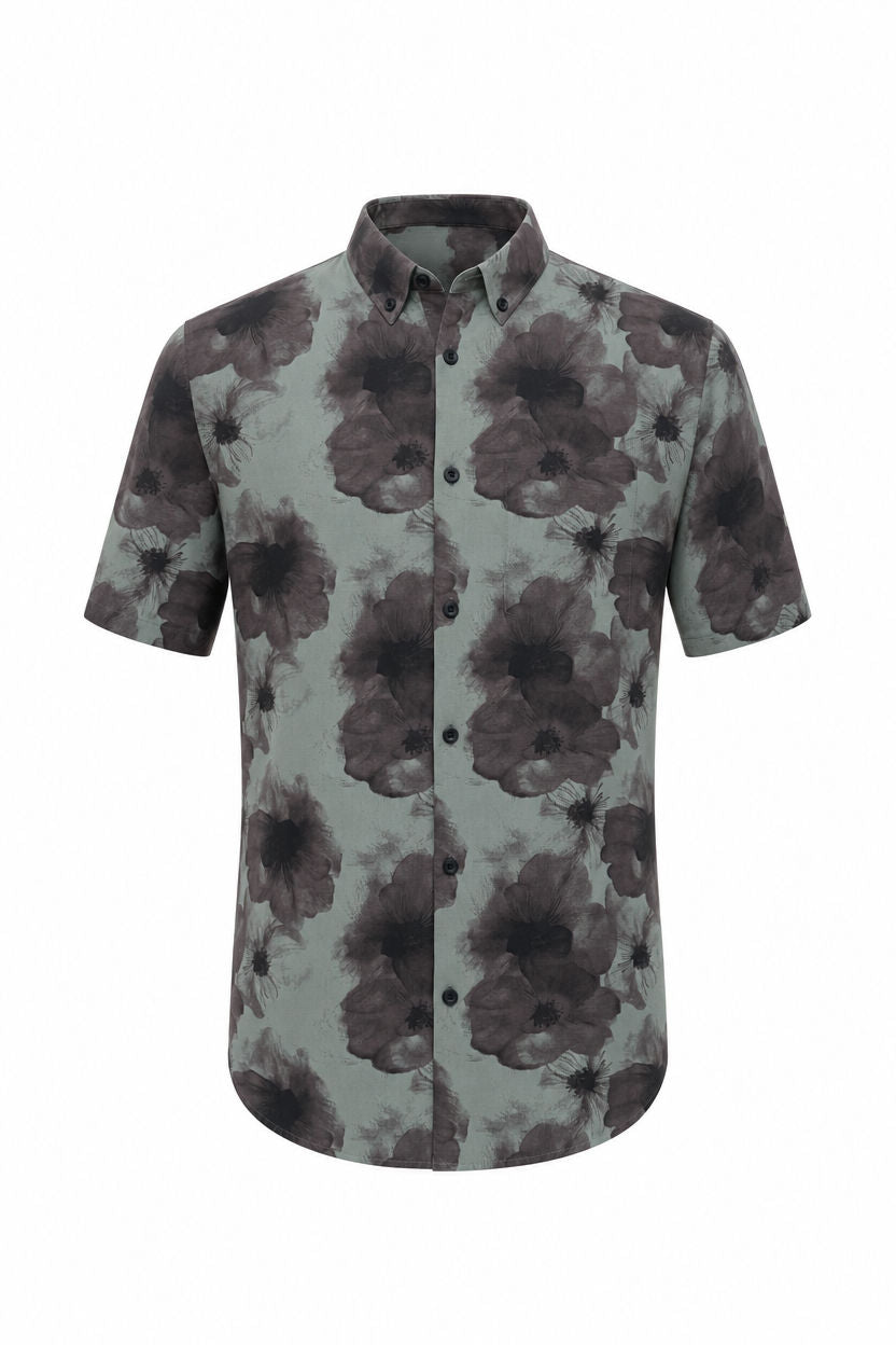 Light Olive Printed Rayon Semi Slim Fit Half Sleeve Shirt product image