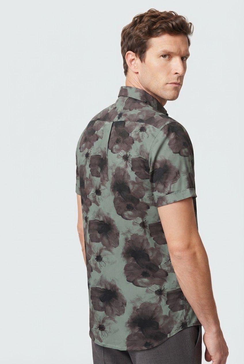 Light Olive Printed Rayon Semi Slim Fit Half Sleeve Shirt product image