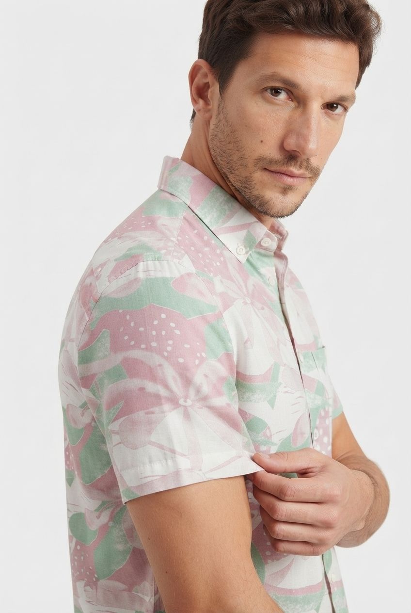 Light Pink Printed Rayon Semi Slim Fit Half Sleeve Shirt product image