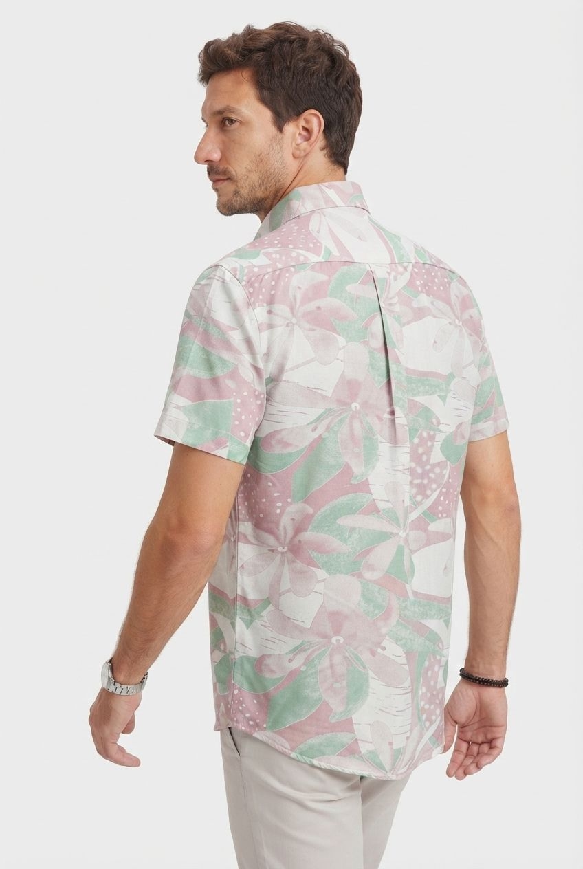 Light Pink Printed Rayon Semi Slim Fit Half Sleeve Shirt product image