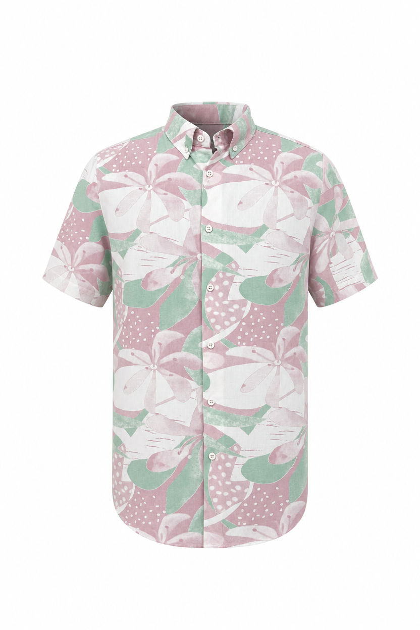 Light Pink Printed Rayon Semi Slim Fit Half Sleeve Shirt product image