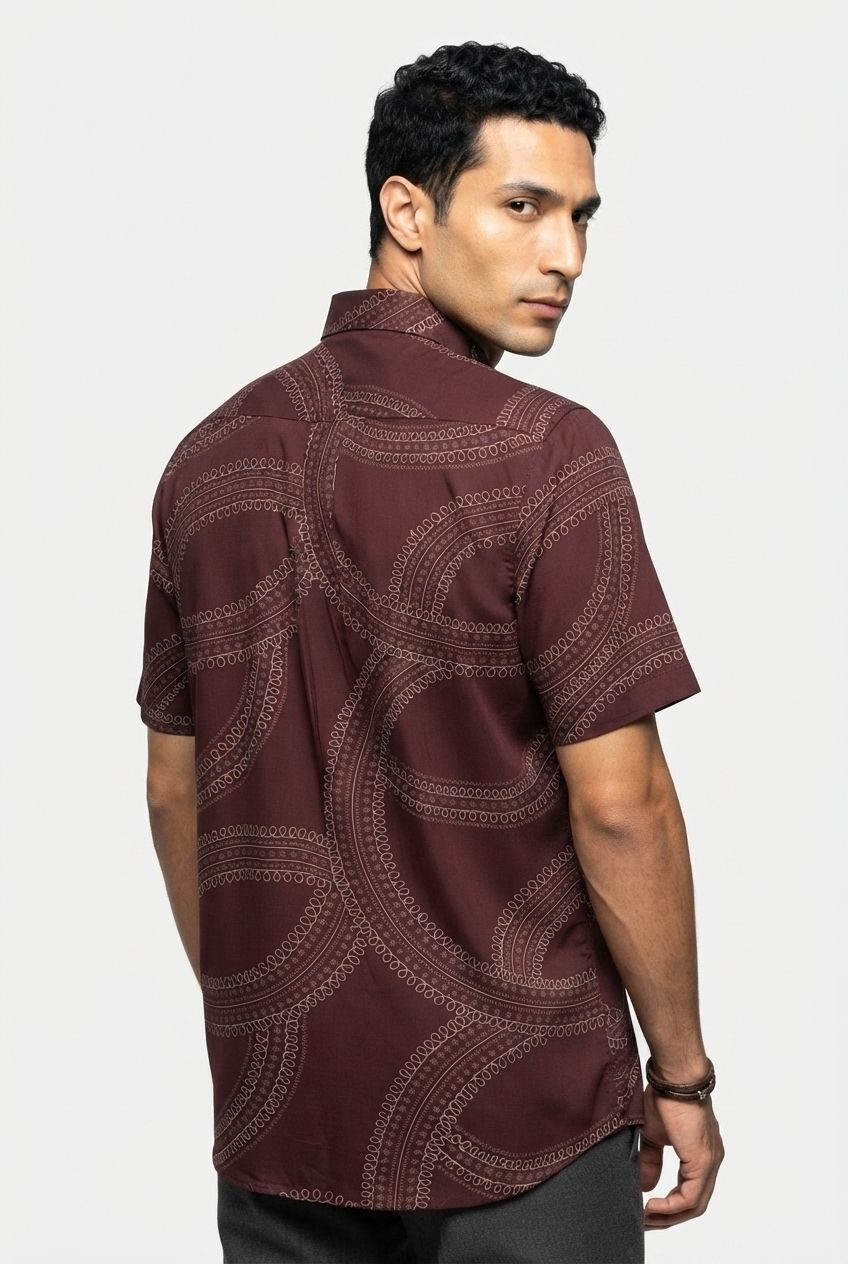 Maroon Printed Rayon Semi Slim Fit Half Sleeve Shirt product image