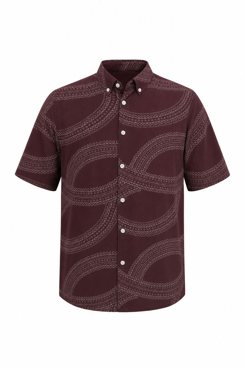Maroon Printed Rayon Semi Slim Fit Half Sleeve Shirt product image
